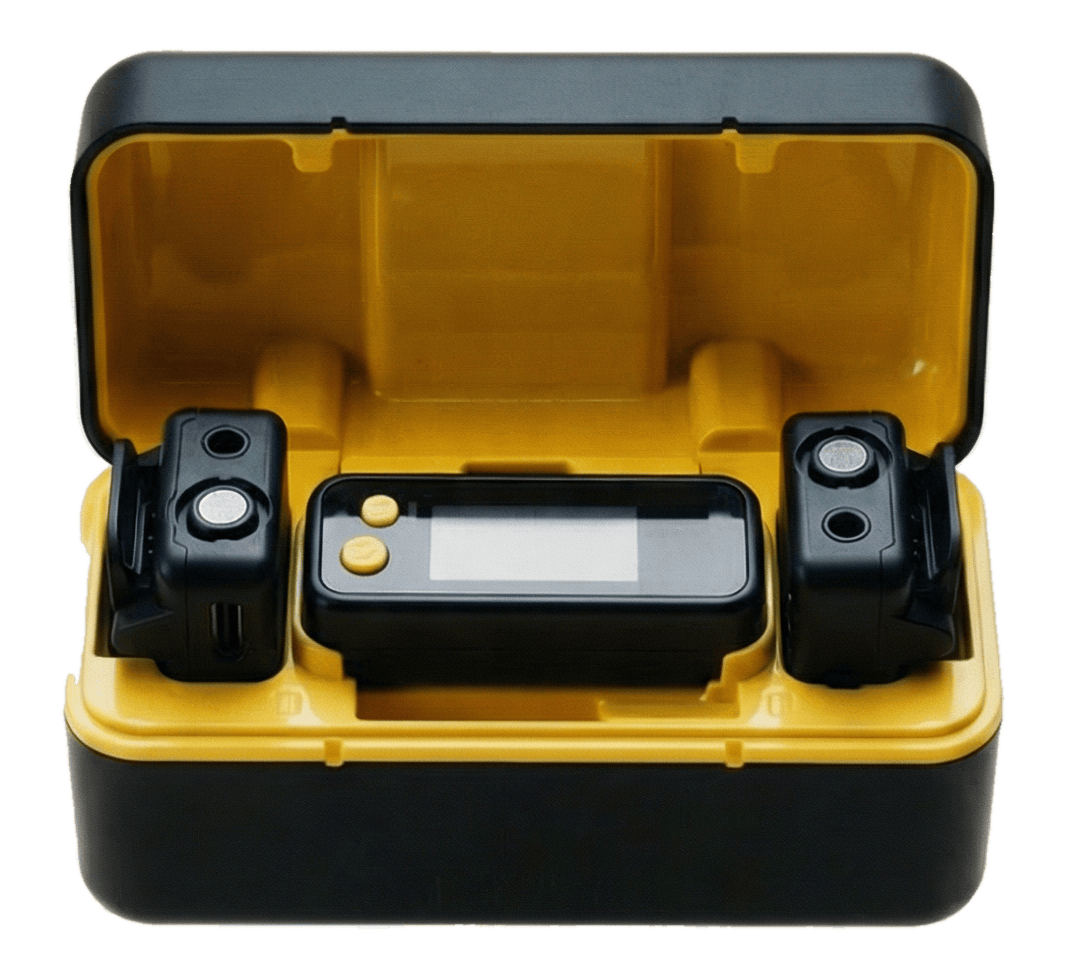 Breez DualSense mic kit in its charging case